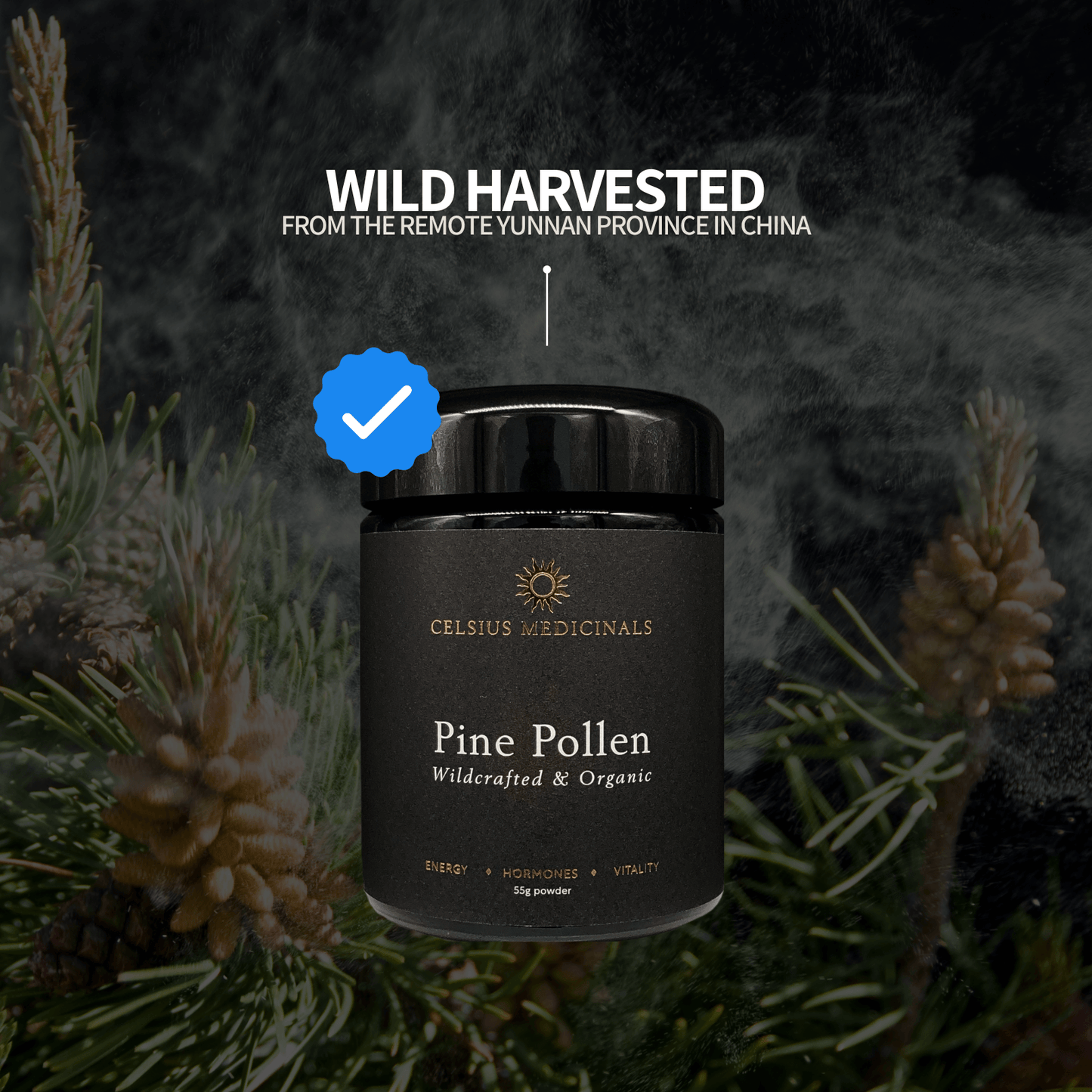 Pine Pollen Powder 55g | Wildcrafted | Certified Organic