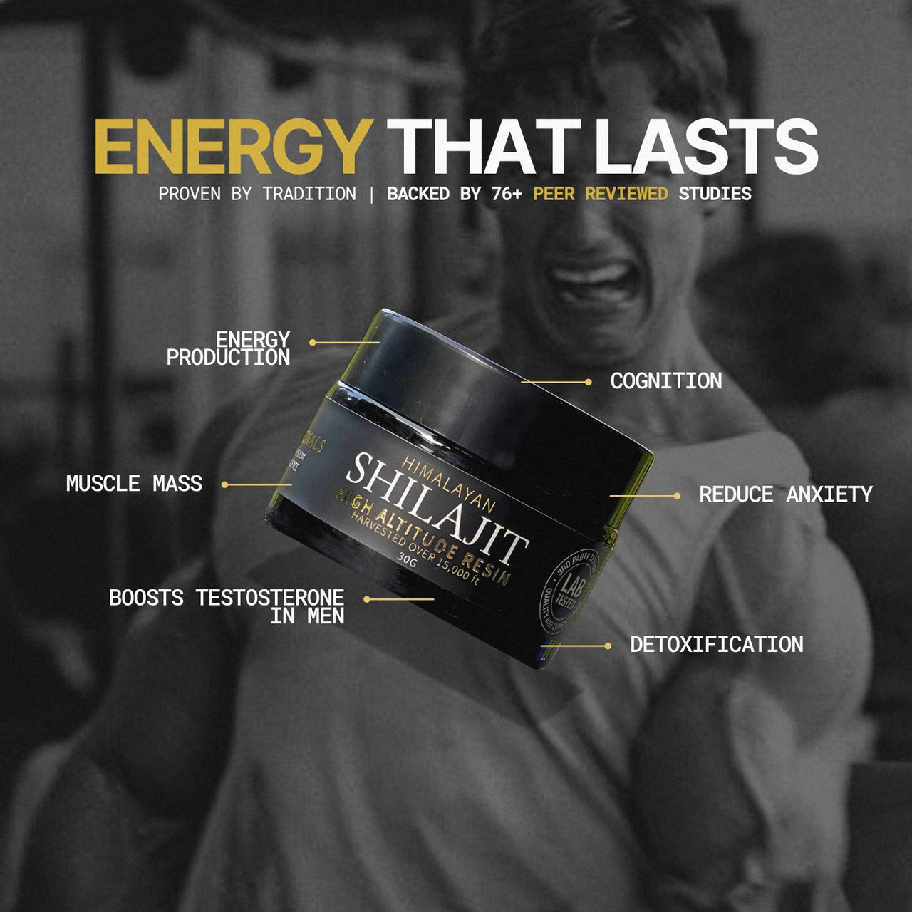 Shilajit resin benefits, energy-cognition-muscle-testosterone-detox-skin, backed by science