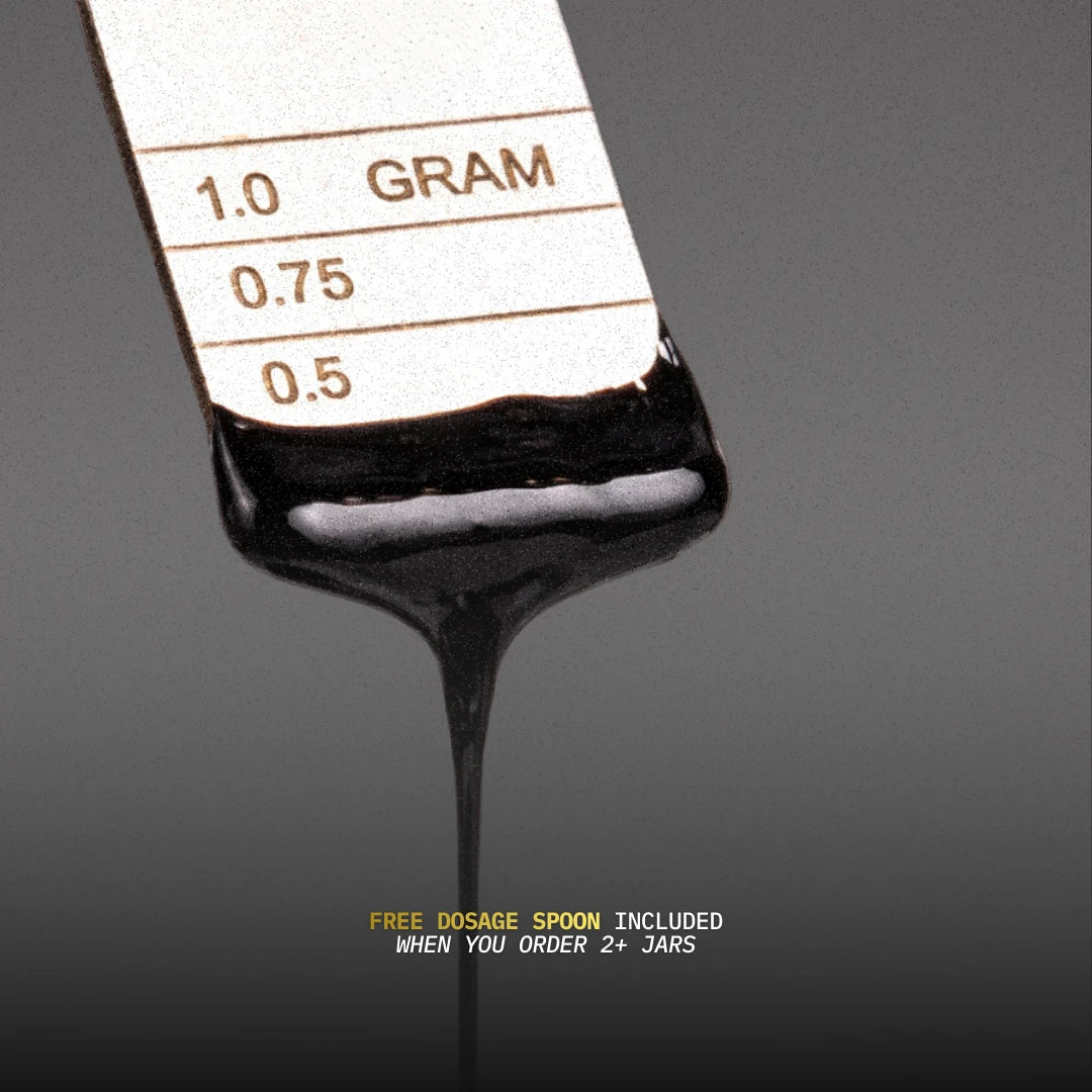 Close-up of shilajit on spoon with free spoon offer.