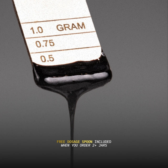 Close-up of shilajit on spoon with free spoon offer.